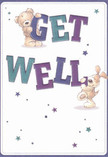 This cheerful get well card shines with light-hearted optimism-a plush, smiling teddy bear and a perky-eared puppy joyfully cradle the colourful letters spelling 'Get Well', their faces radiating hope and tenderness. The card's indigo and teal palette stands in crisp relief against a soft cream background, reminiscent of serene morning light found near Chislehurst Woods. Scattered across the design, starbursts in shades of blue and purple lend a whimsical, uplifting air, just like the comforting presence of a thoughtfully delivered bouquet across Manor Park. The artistry is detailed enough to convey the plush, welcoming textures of the characters' fur-so realistic, they feel nearly as soothing as a gentle embrace. Altogether, it's a design imbued with genuine warmth and gentle encouragement, perfectly suited for sending a message of hope and recovery to friends and family throughout Chislehurst-whether paired with blooms from the local market or delivered on a neighbour's doorstep.